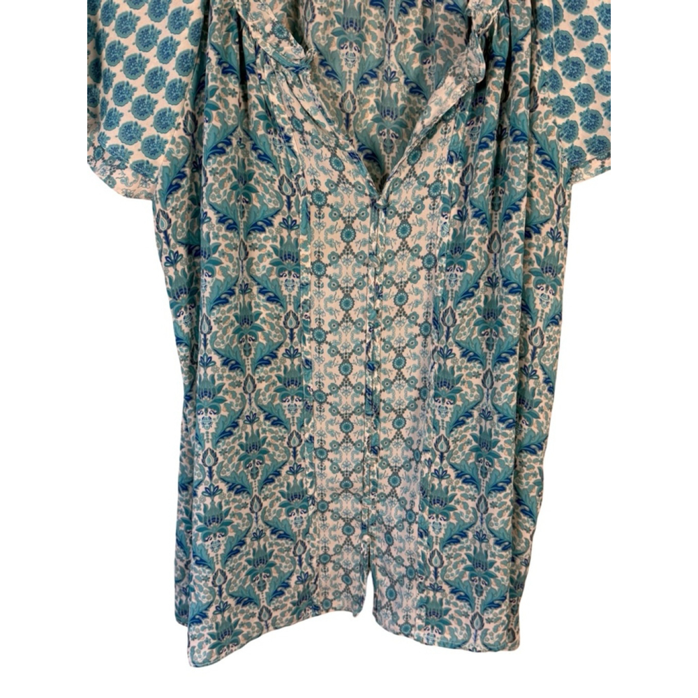 Rose & Olive Blue Floral Blouse Size L Boho Cottagecore Flowy Summer Spring - Picture 10 of 12